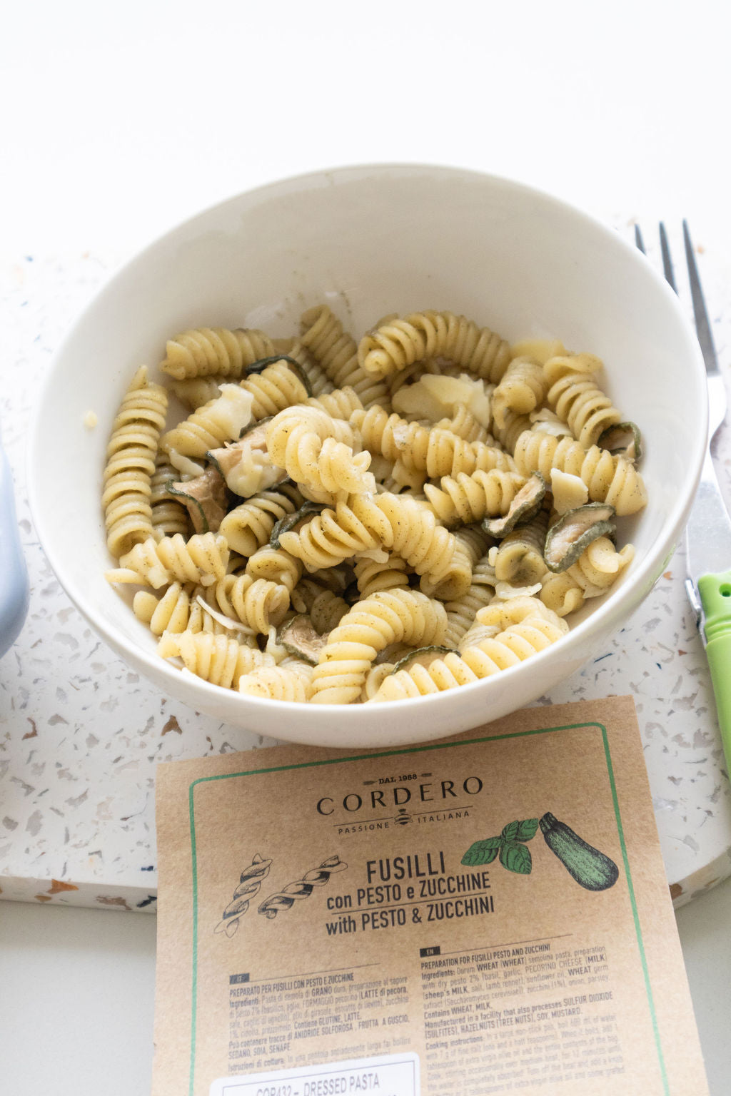 Pasta Arisata Fusilli with zucchini and pesto